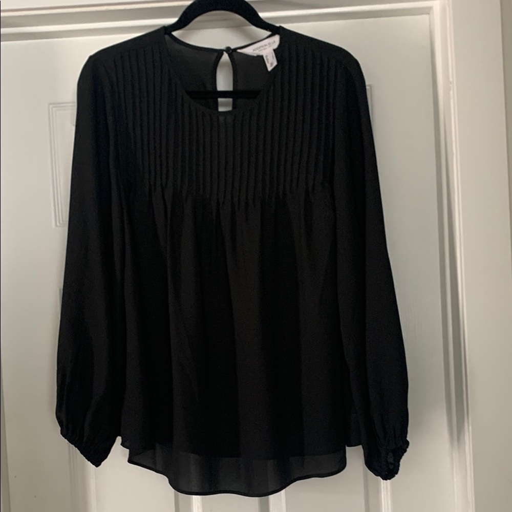 Addition Elle Black Pleated Bib Collar Blouse